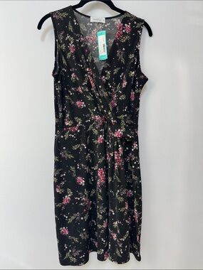Kaileigh Seanna Faux Wrap Knit Black Floral Dress
